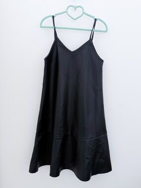 ZARA Girls Faux Leather Dress Black Slip Dress Size 8 Layering Dress